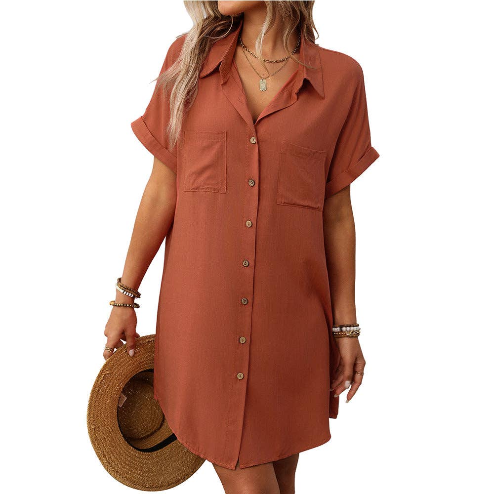 Striped Button Down Shirt Dress Casual Summer Midi