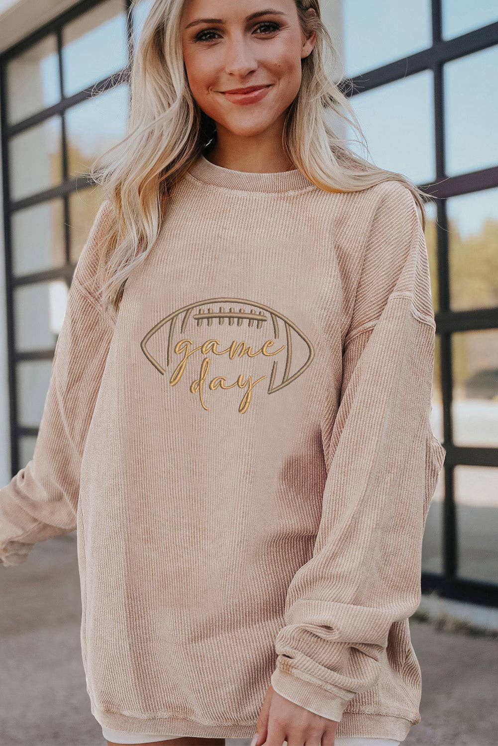 Tan Rugby Game Day Embroidered Sweatshirt