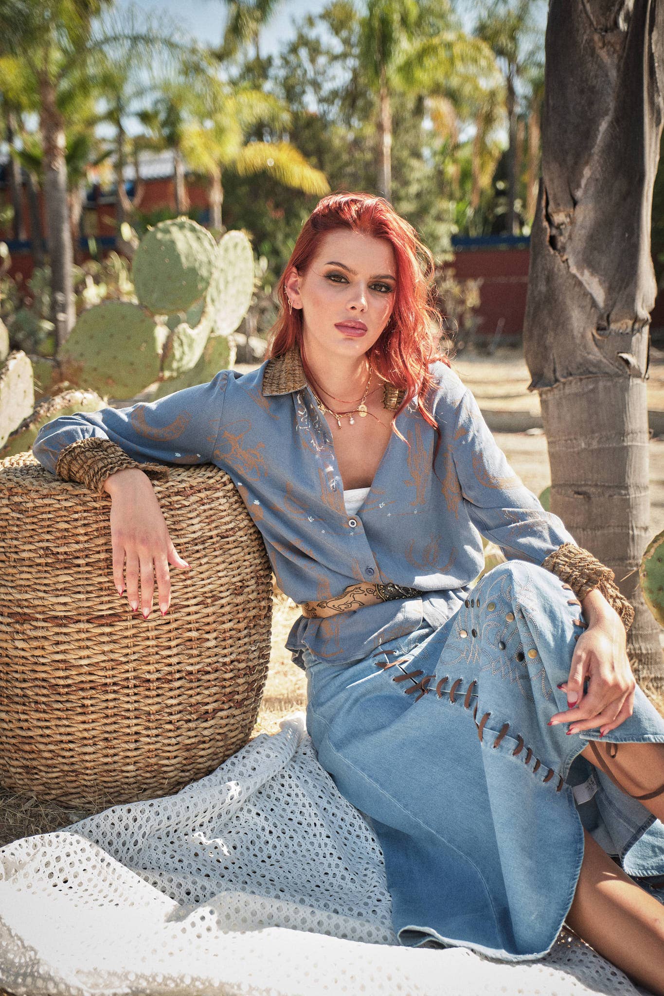 Western Denim Blue Ruffle Cuff Shirt