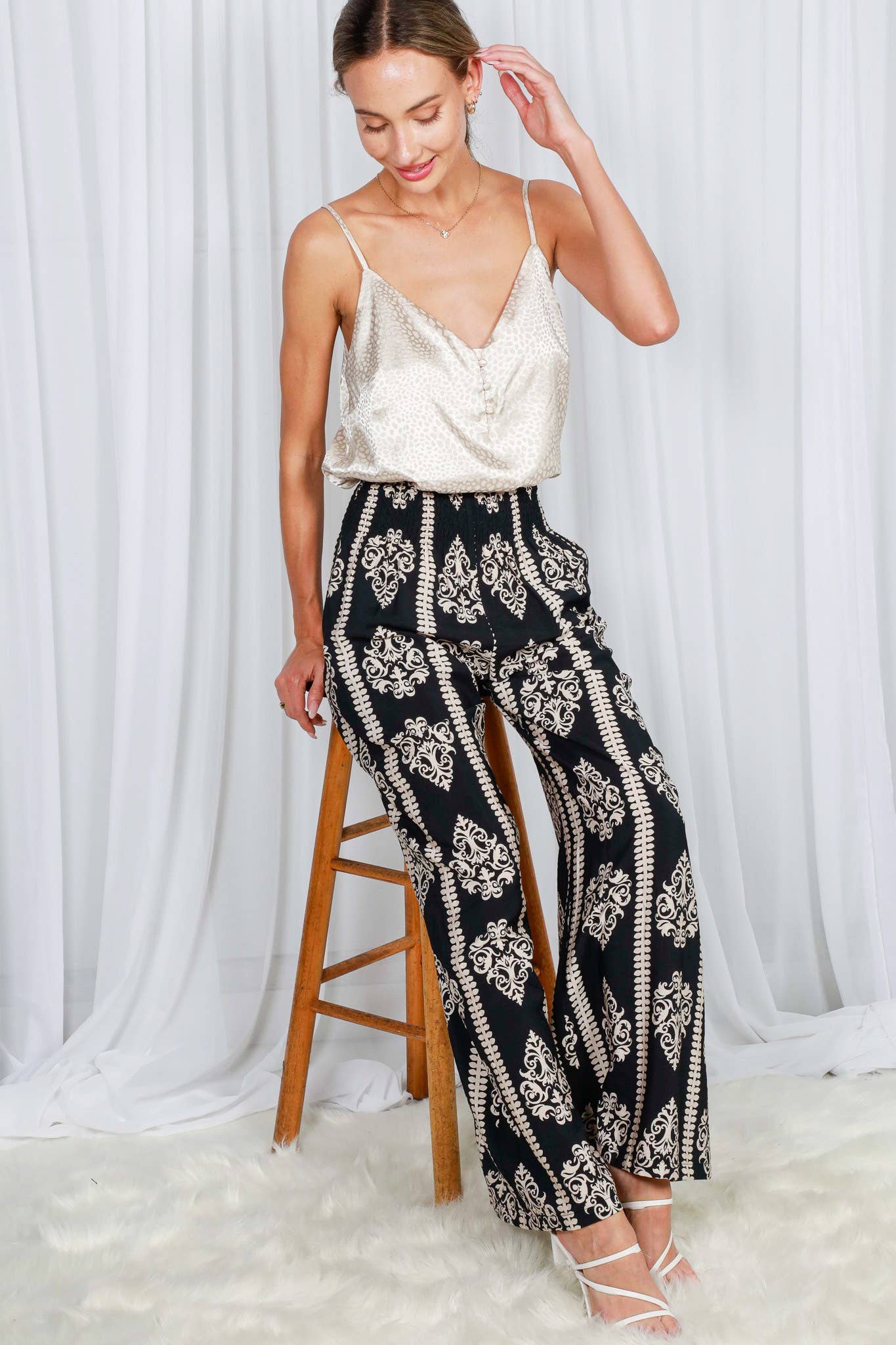 Geo Printed Wide Leg Woven Pants