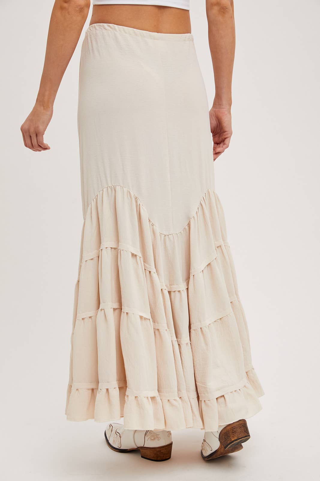 RUFFLED DRAWSTRING WASIT MAXI SKIRT