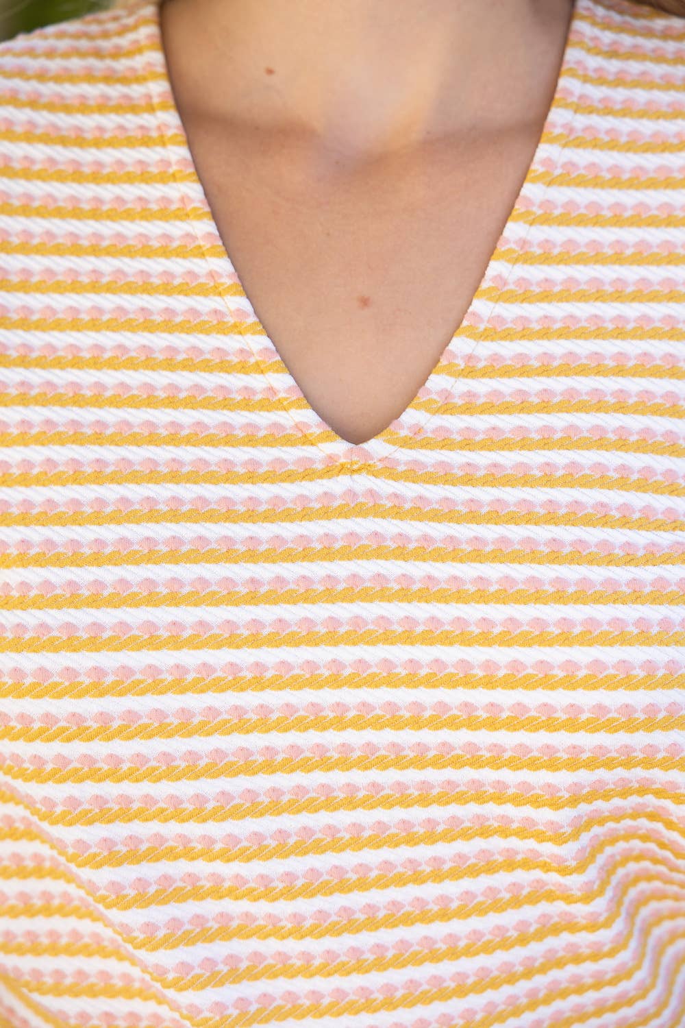 Self Tie Short Puff Sleeve Stripe Knit Top