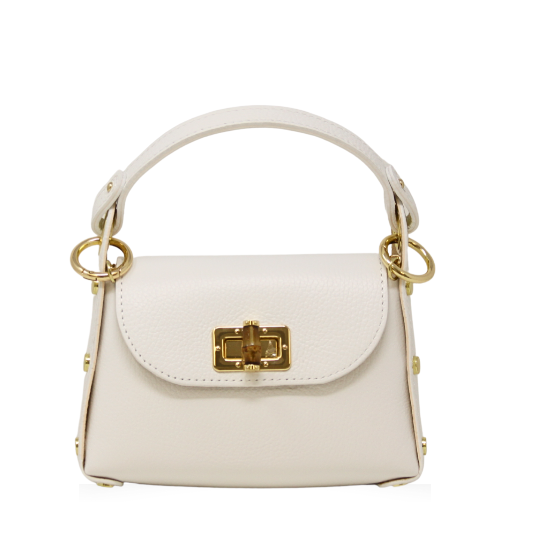 GF1075 GENUINE ITALIAN LEATHER  BAMBOO CLASP, CROSSBODY BAG