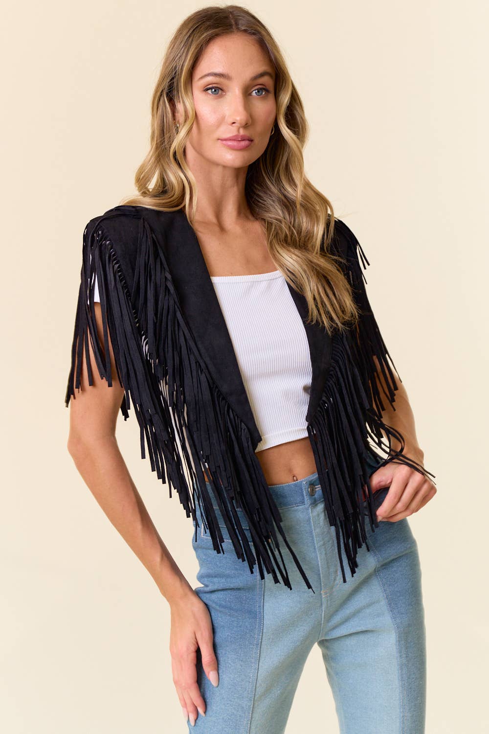 Western Suede Black Fringe Shrug