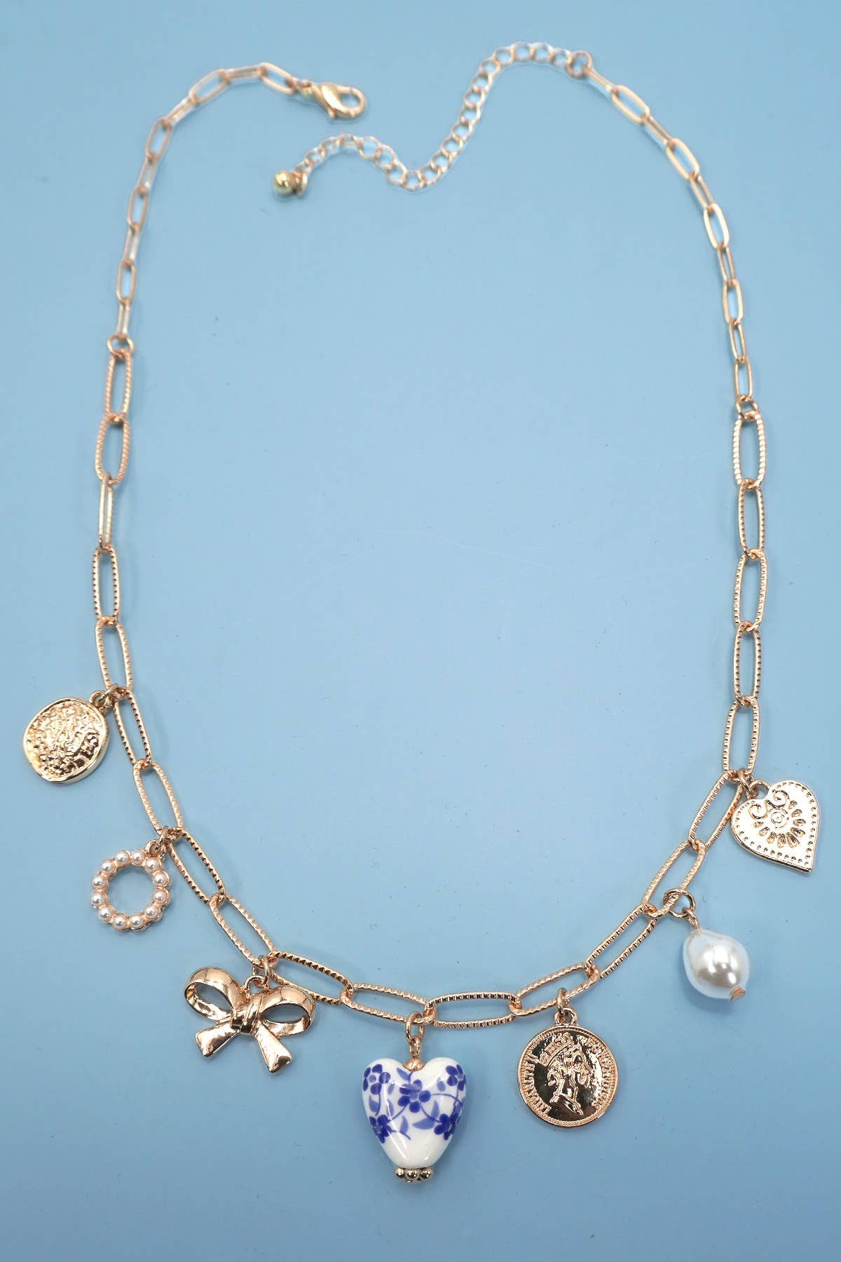 CERAMIC PORCELAIN HEART CHARM LINK NECKLACE