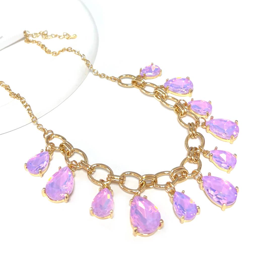Sparkly Pink Teardrop Crystal Glass Charms Paparazzi Necklace