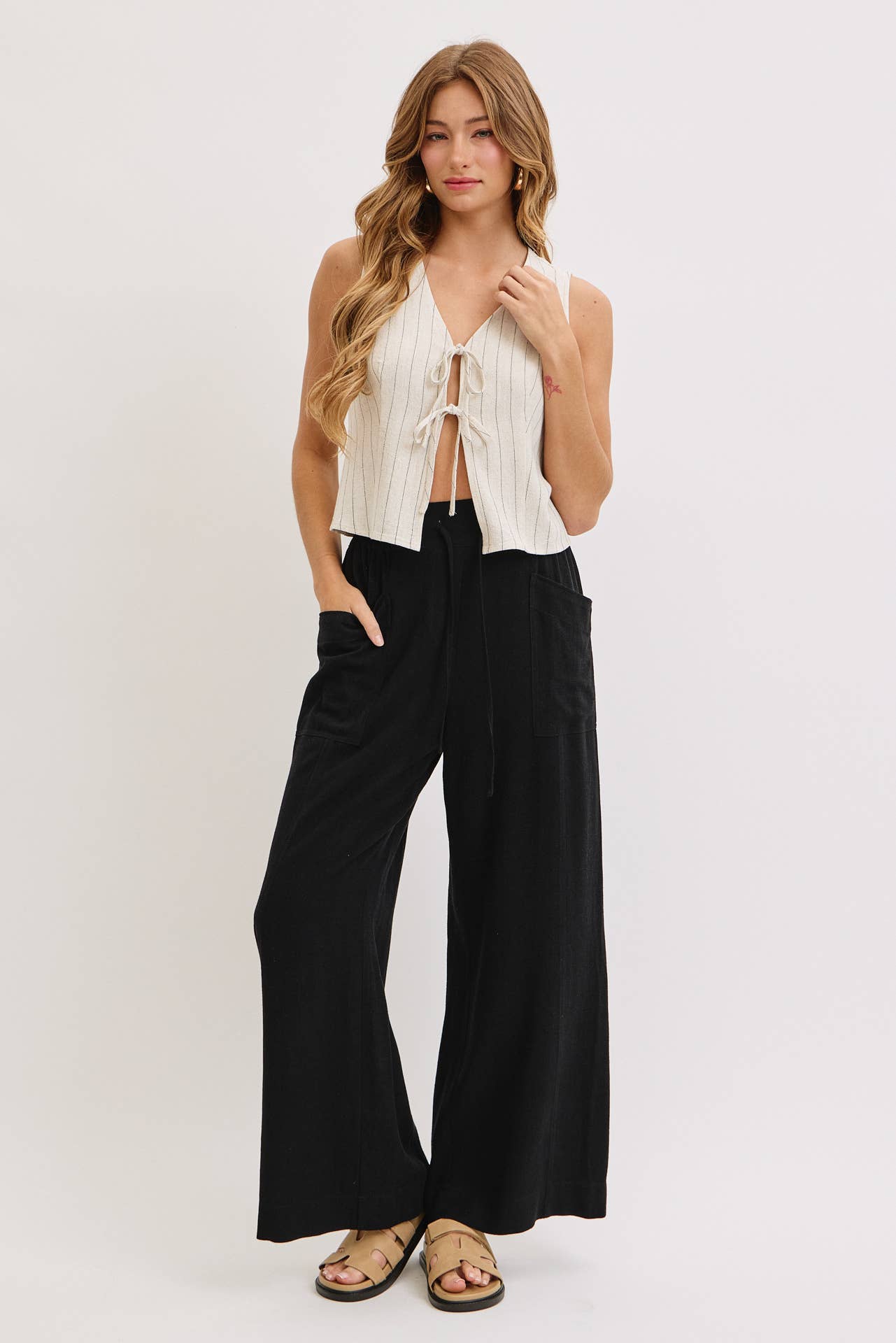 Front Tie Linen Top