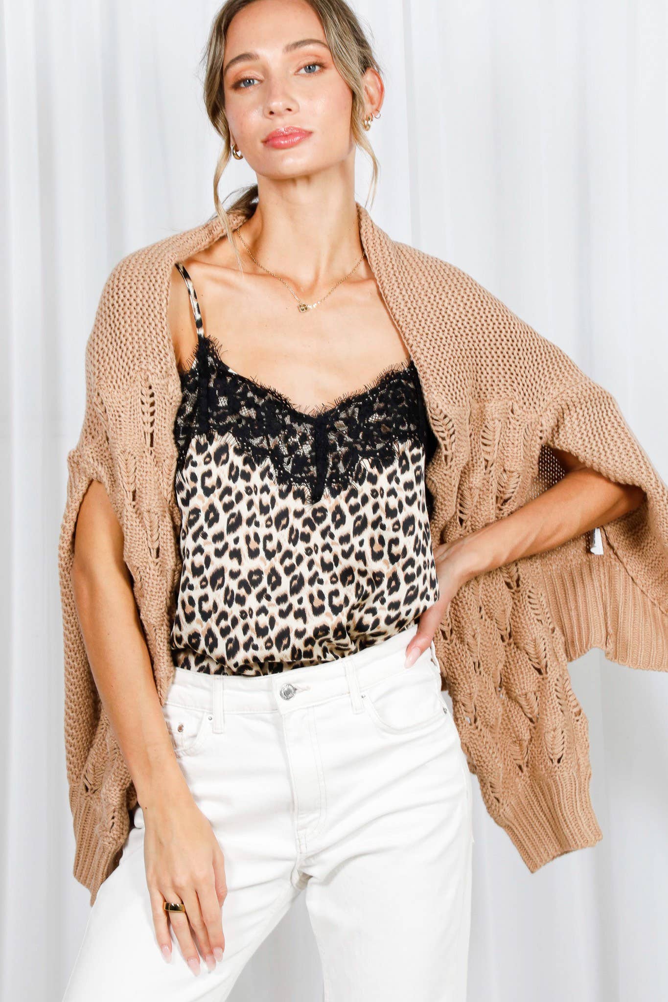 Leopard Lace Trim Camisole Top