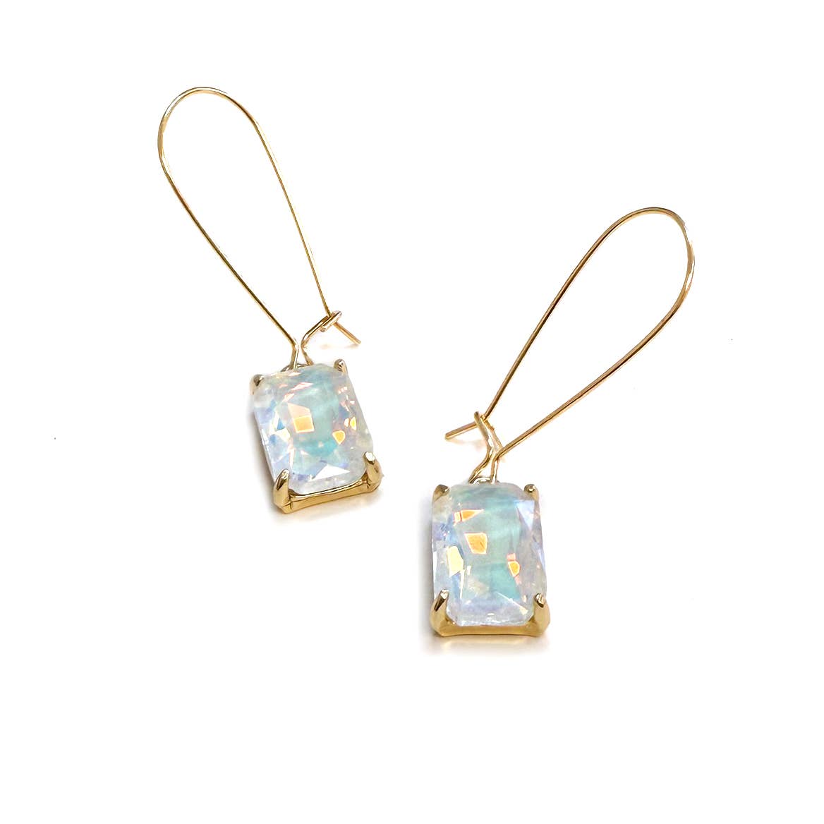 Midi Rectangle Glass Bead with Kidney Wire Dangle Earrings