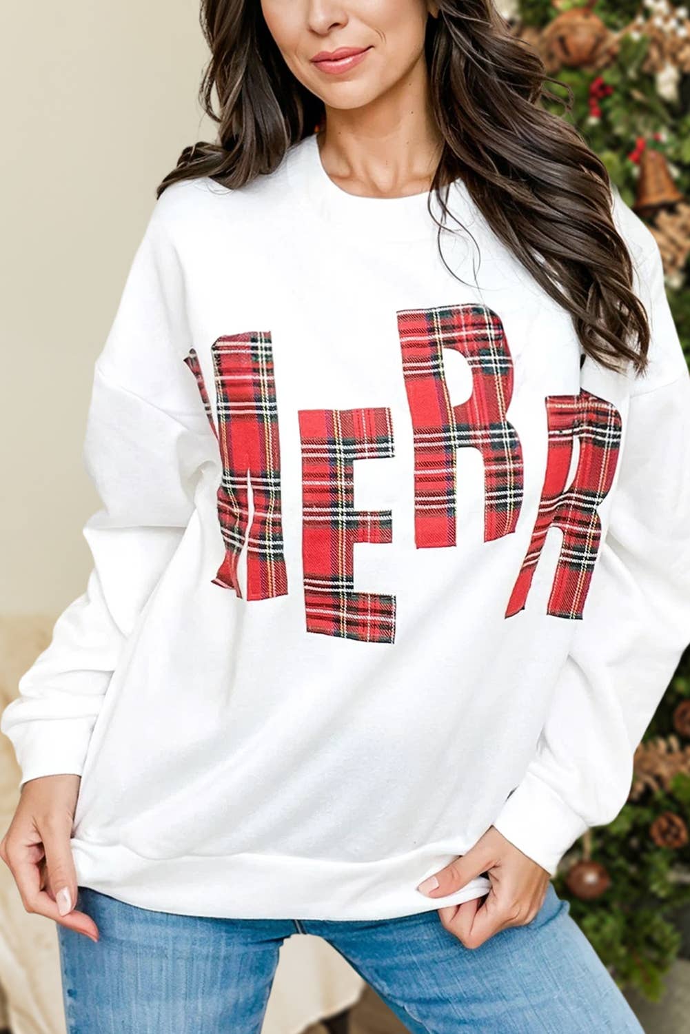 Plaid MERRY Print Christmas Sweatshirt