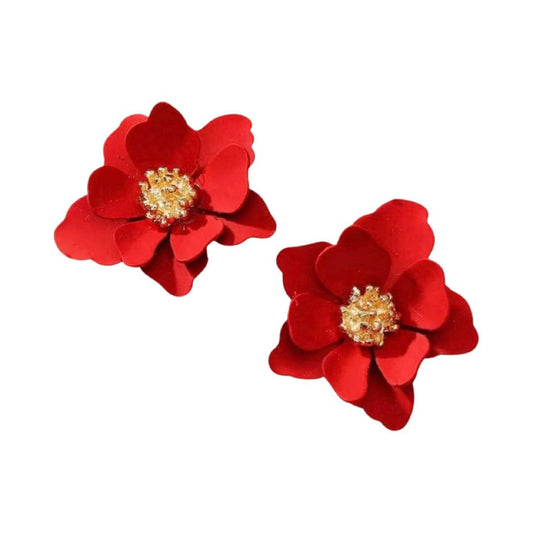 Red Petal Stud Earrings
