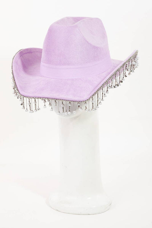Pearl Rhinestone Fringe Trim Cowboy Hat