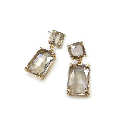 Double Square Linked Crystal Glass Dangle Earrings