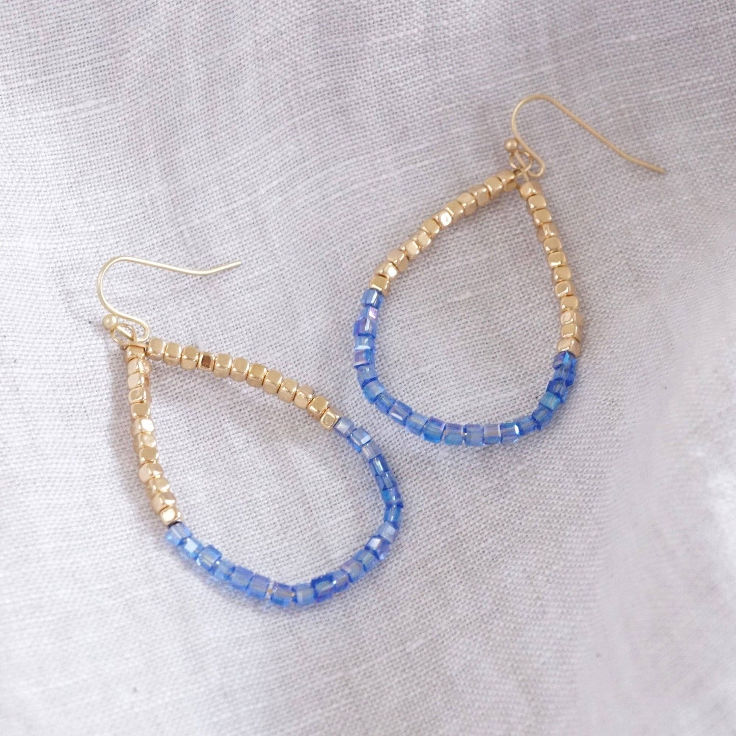 Glass & Gold Beaded Teardrop Earrings Purple
