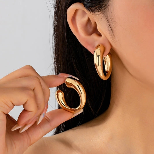 Bold Gold-Tone Chunky Tubular Open Hoop Earrings