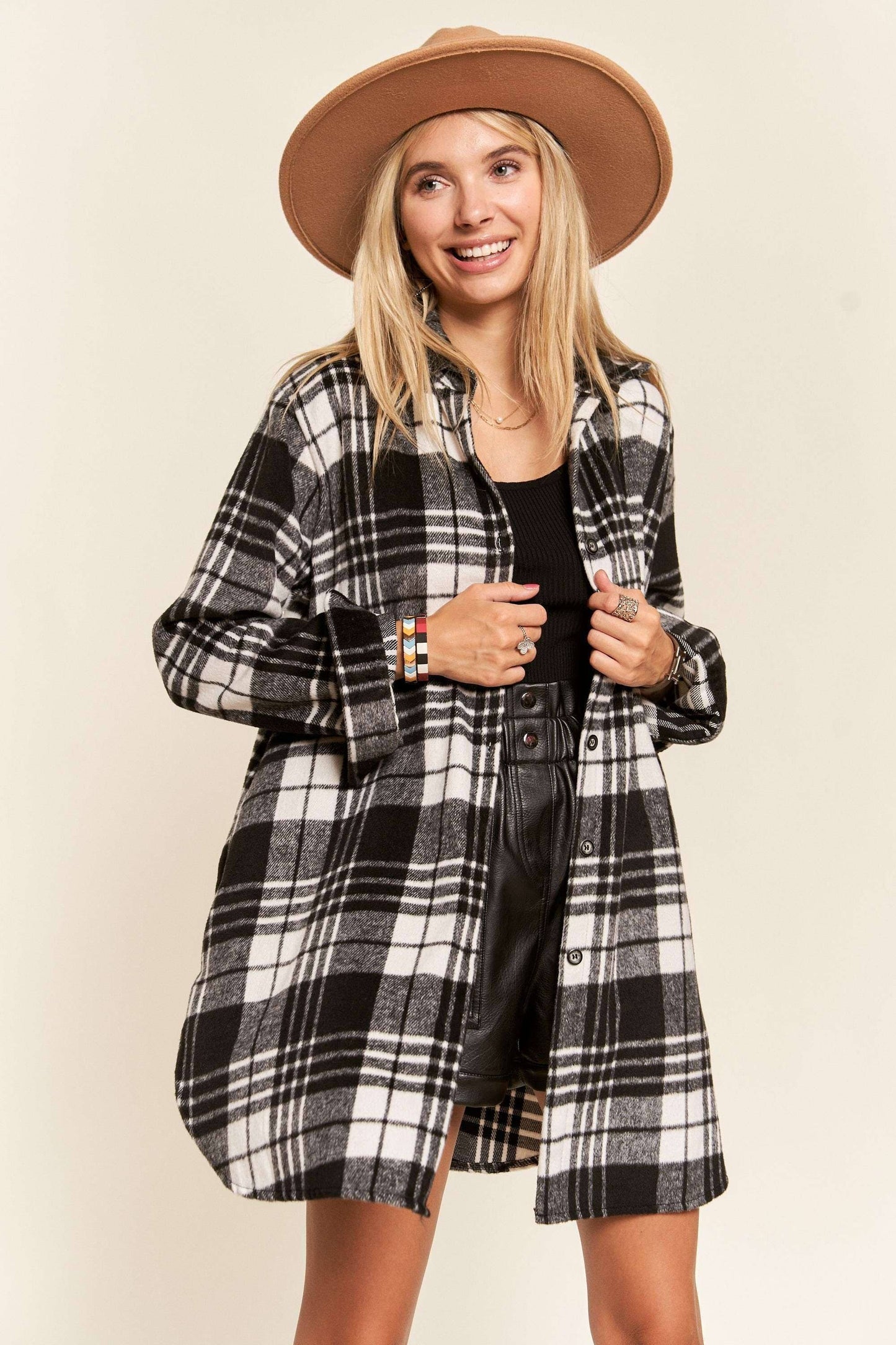 R&Blk BUTTON DOWN FLANNEL SHACKET