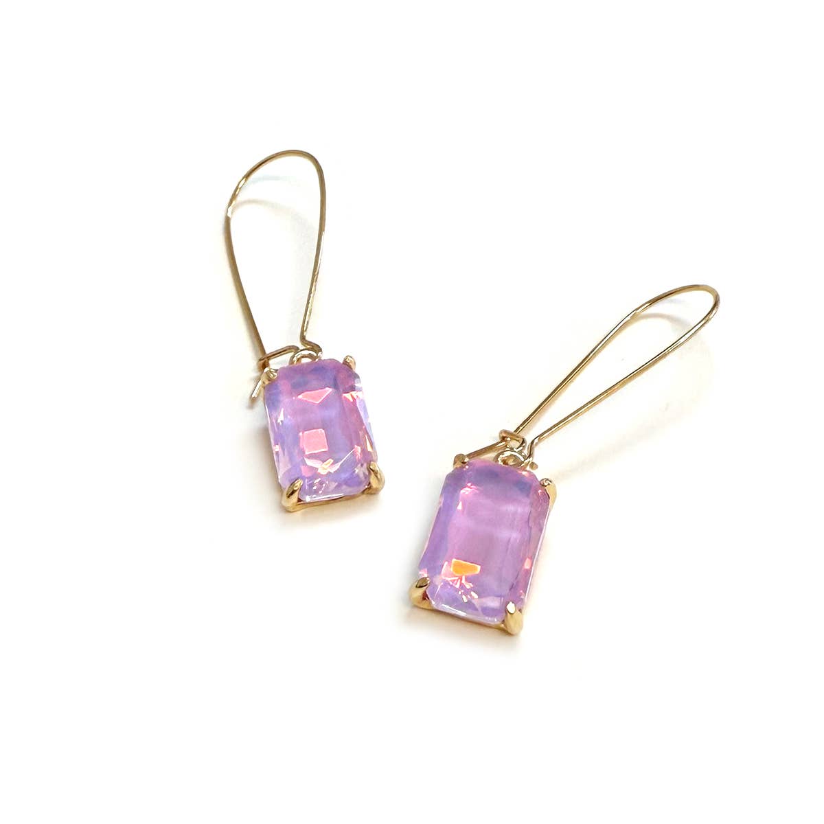 Midi Rectangle Glass Bead with Kidney Wire Dangle Earrings