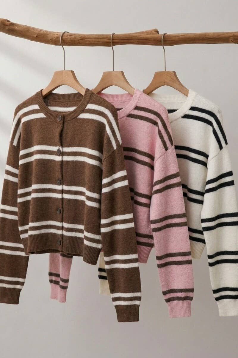 Mocha Striped Knit Cardigan