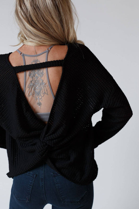 Open Back Thermal Knit Top - Black
