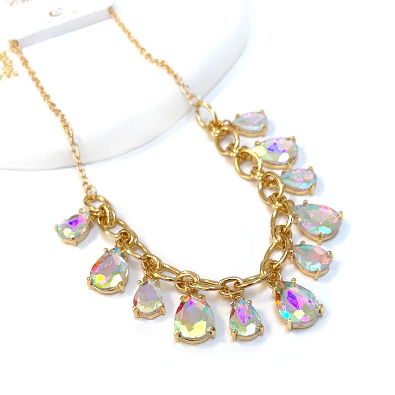 Sparkly Pink Teardrop Crystal Glass Charms Paparazzi Necklace