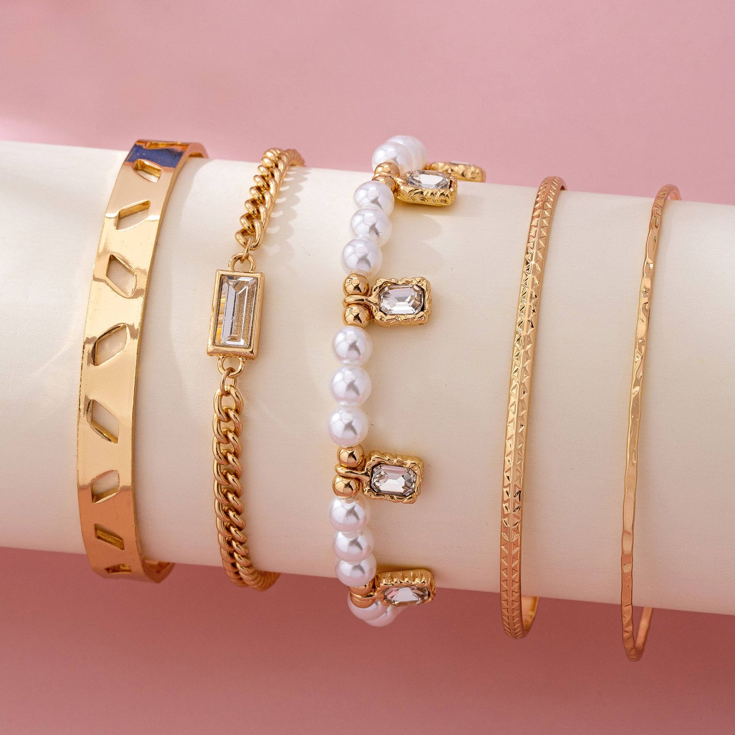 Gold & Pearl Layered Bracelet Set