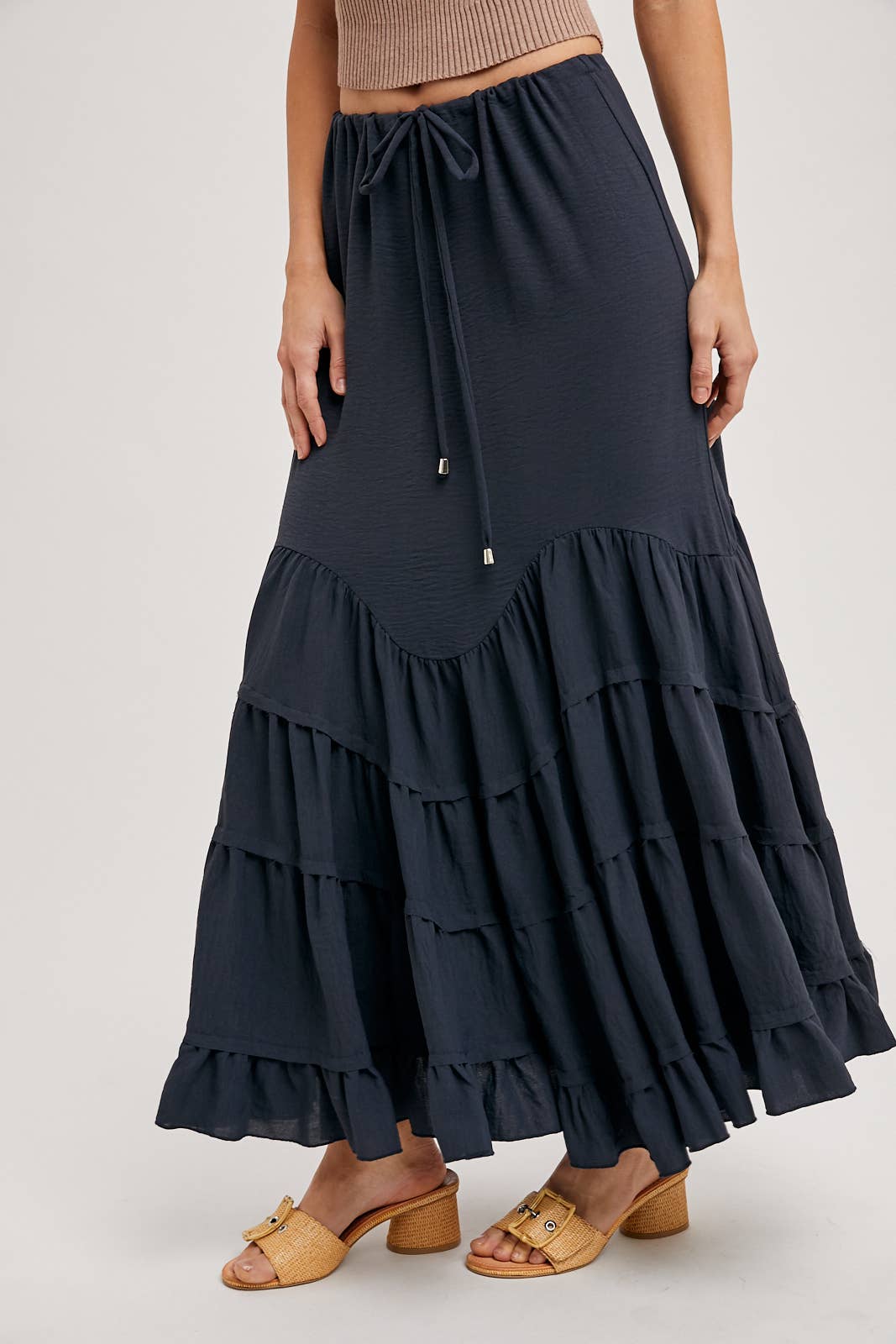 RUFFLED DRAWSTRING WASIT MAXI SKIRT