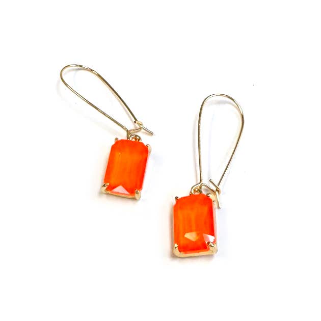 Midi Rectangle Glass Bead with Kidney Wire Dangle Earrings