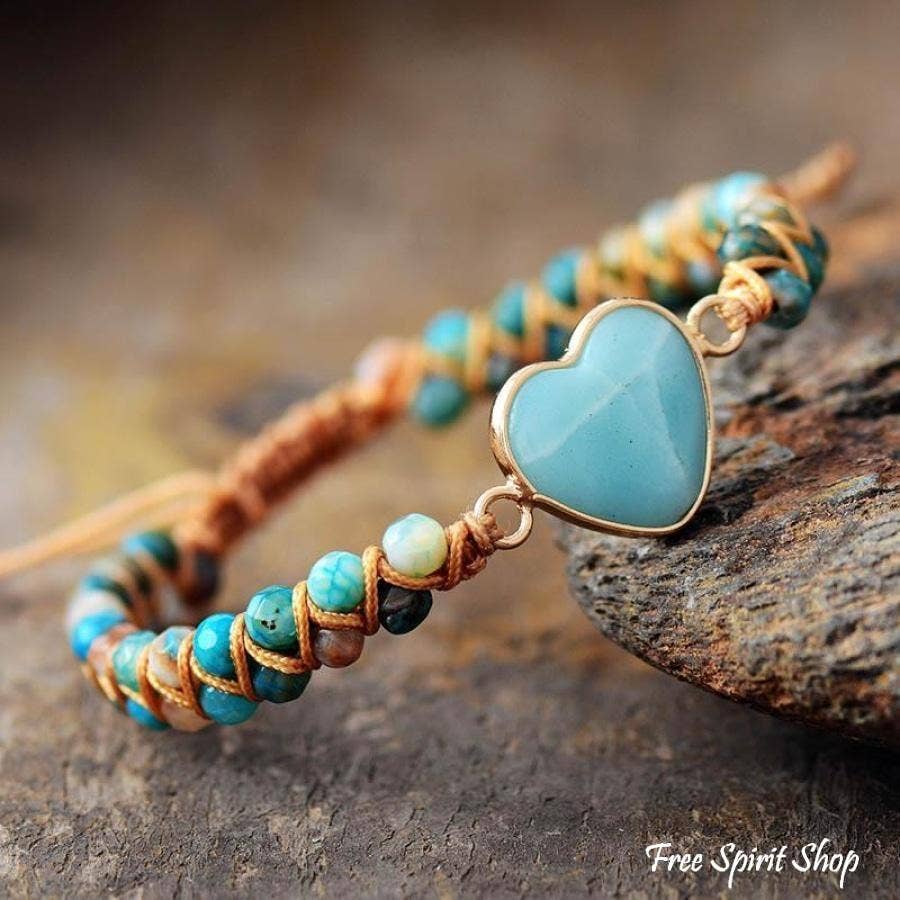 Natural Amazonite Heart turqoise Bead Bracelet