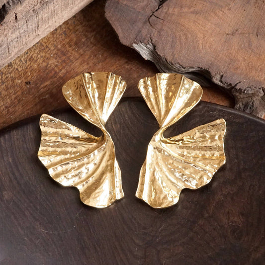 Gold Abstract Fan Leaf Earrings