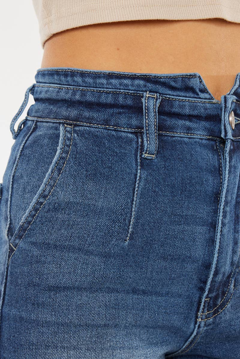 HIGH RISE FRAYED HEM ZIP FLY DENIM SHORTS