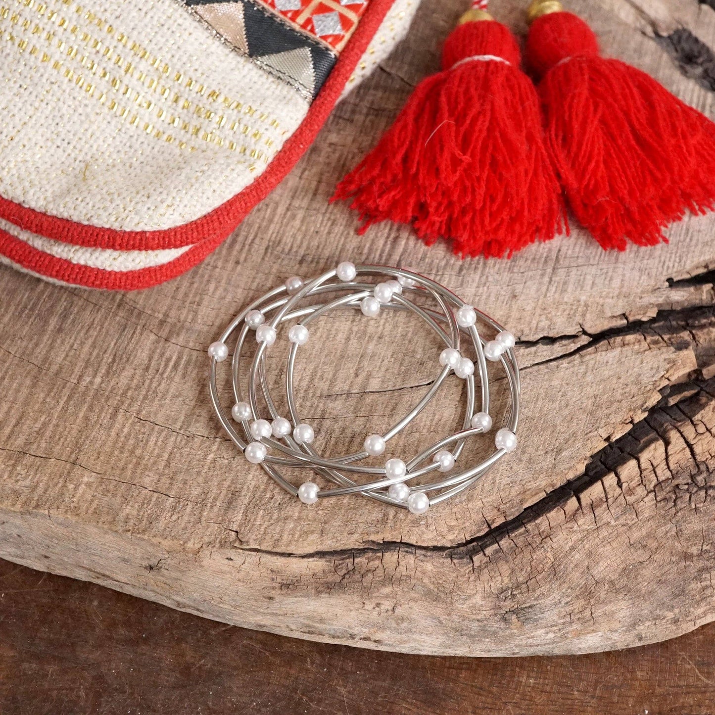 Pearls and Gold Silver Tubes classic bracelets