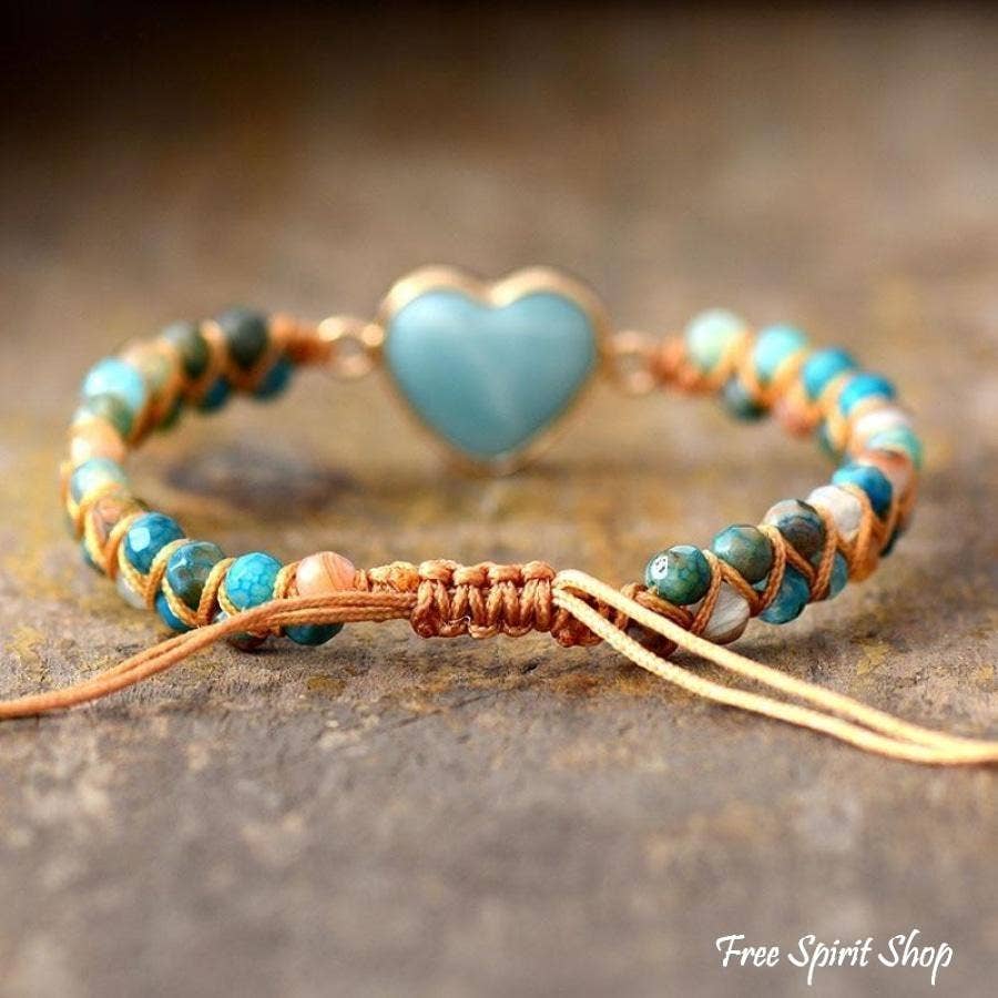 Natural Amazonite Heart turqoise Bead Bracelet