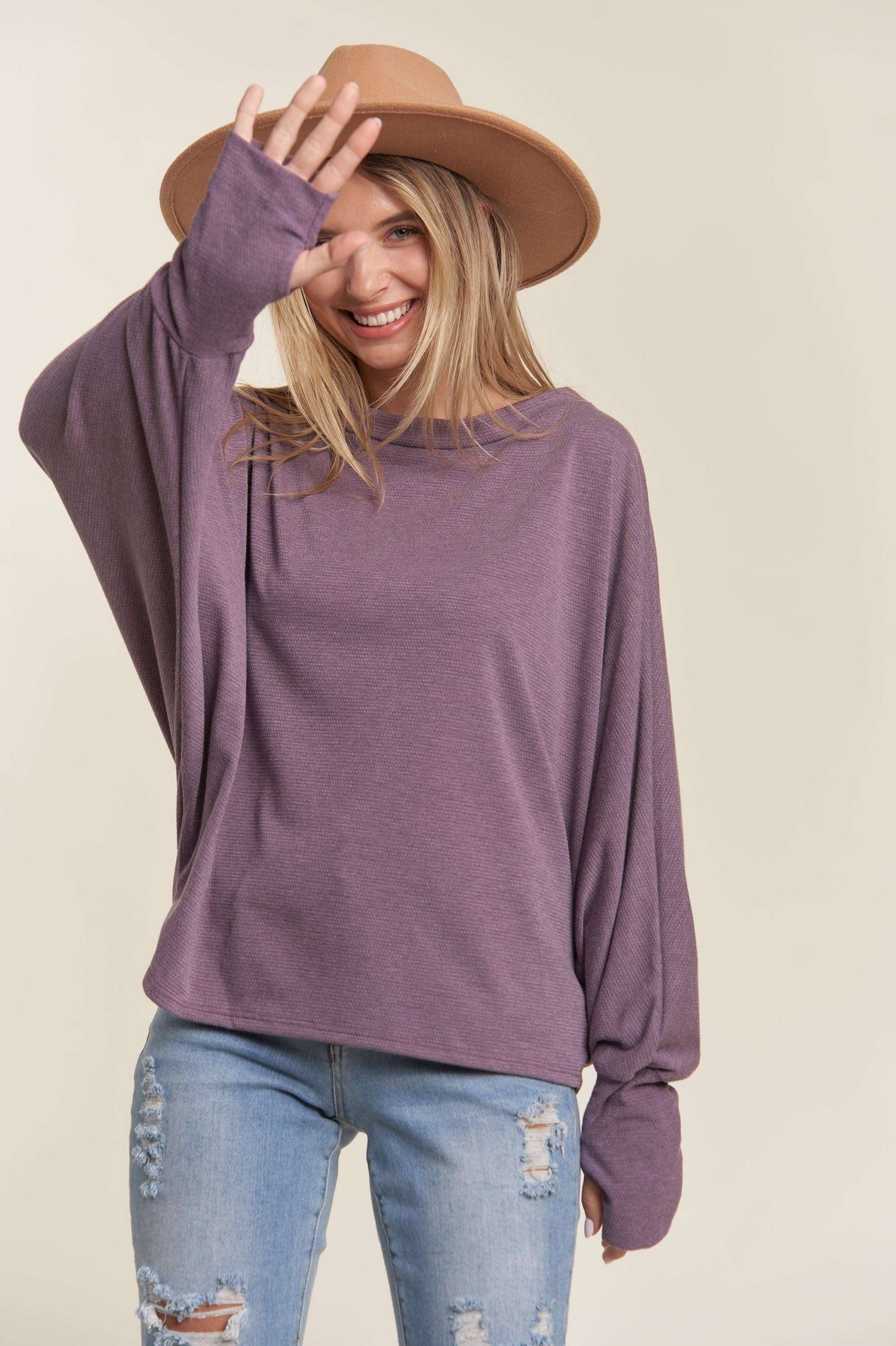 THUMBHOLE SLEEVE KNIT TUNIC TOP