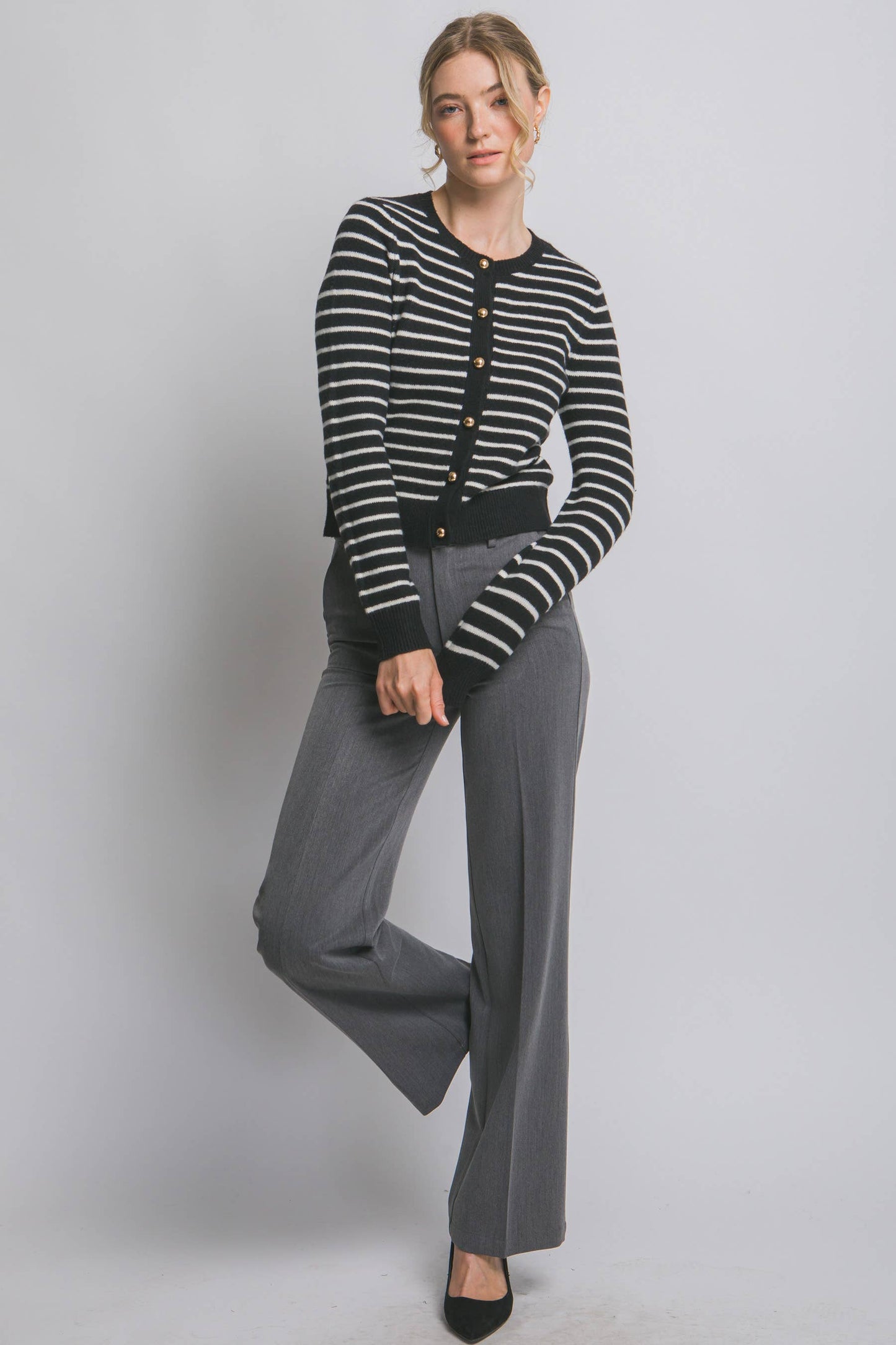 Black Striped Gold Button Cardigan