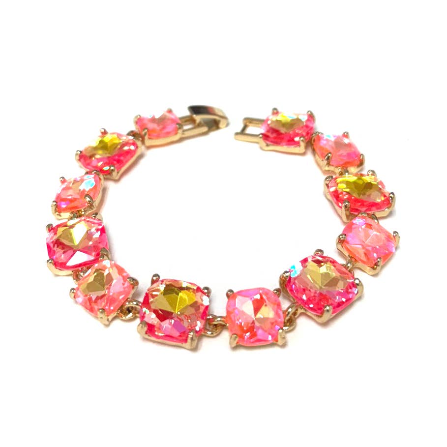 Cushion Cut Glass Crystal Linked Station Bracelet