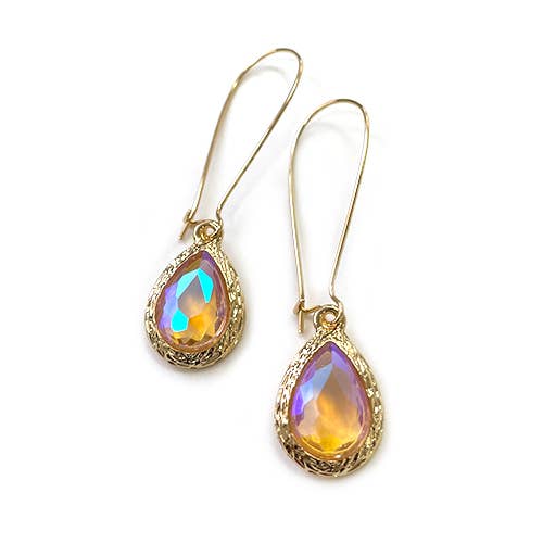 Teardrop Glass Crystal Bead with Kidney Wire Earrings