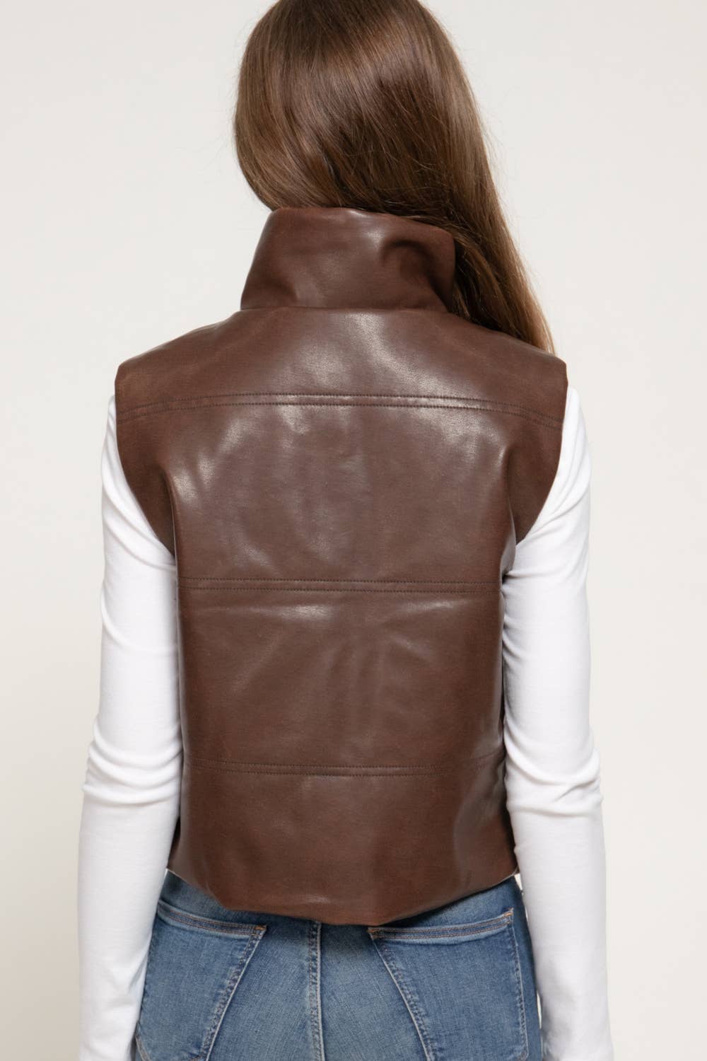 Coffee Faux Leather Vest