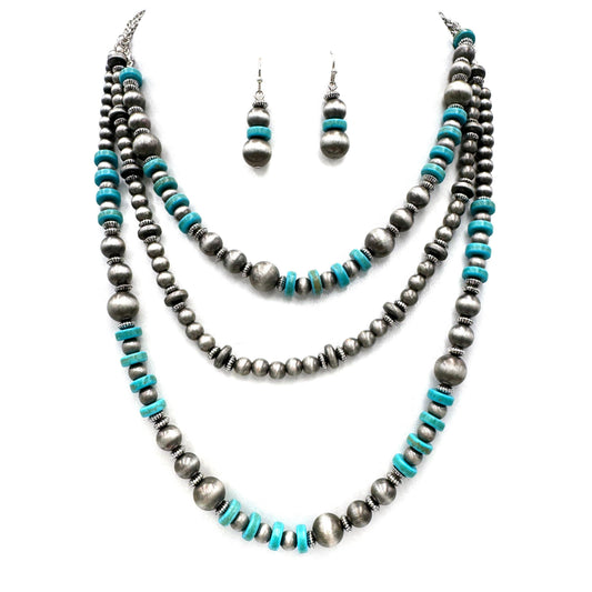 Turquoise Layer Necklace Earrings Set