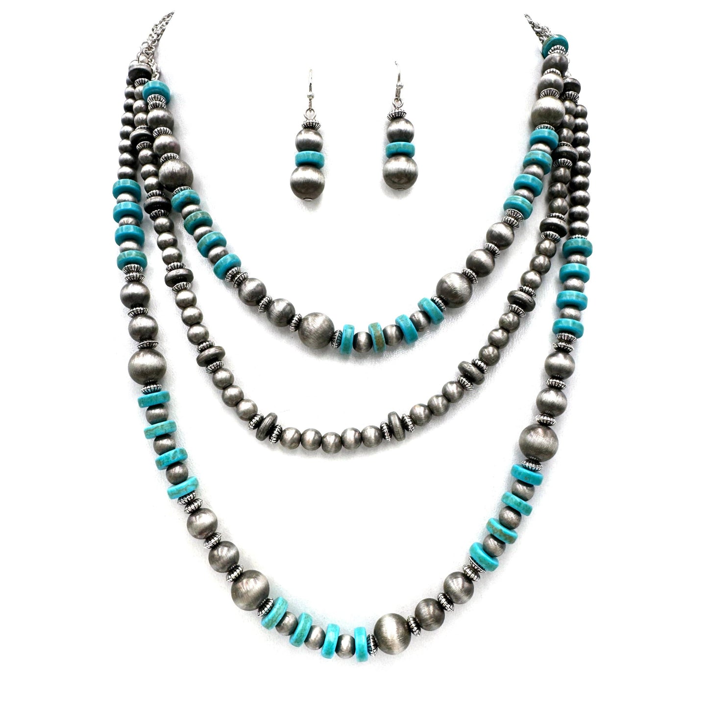 Navajo Pink Turquoise Layer Necklace Earrings Set: Pink