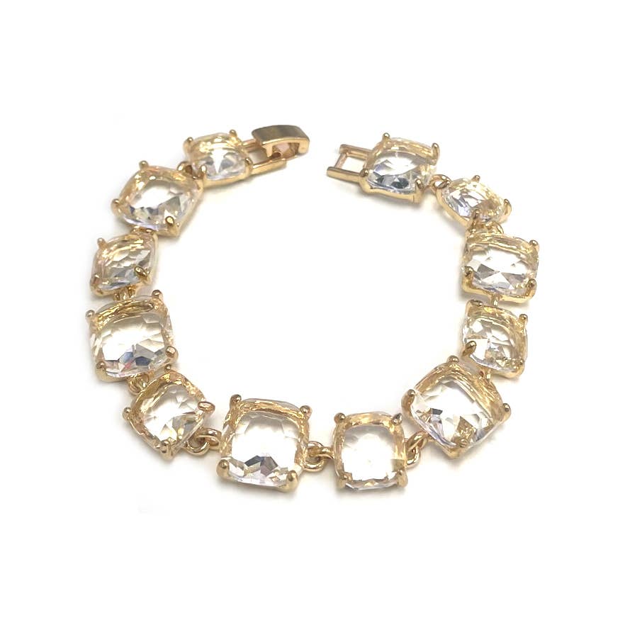 Cushion Cut Glass Crystal Linked Station Bracelet