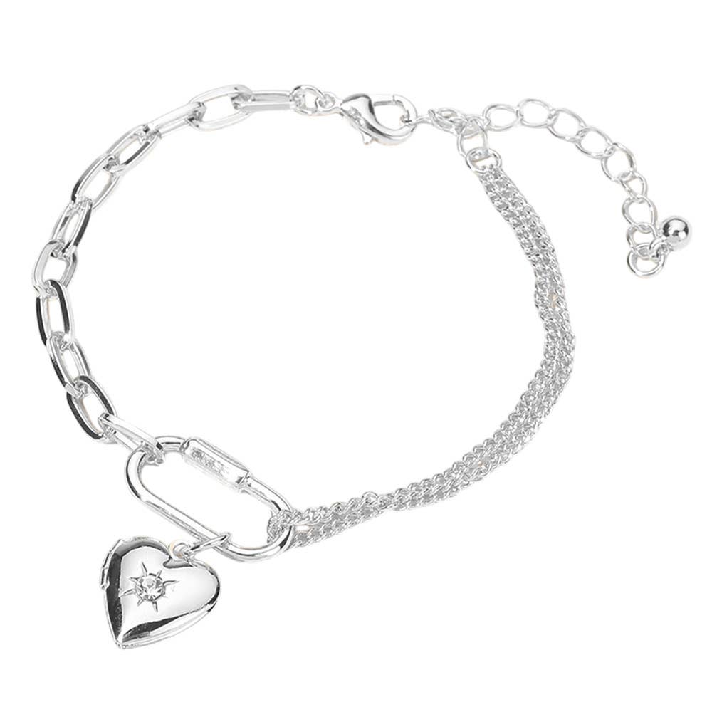 Heart Locket Carabiner Charm Bracelet