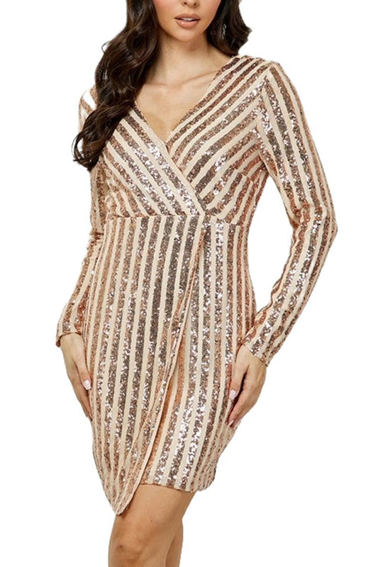 Sequin Stripe Gold Dress
