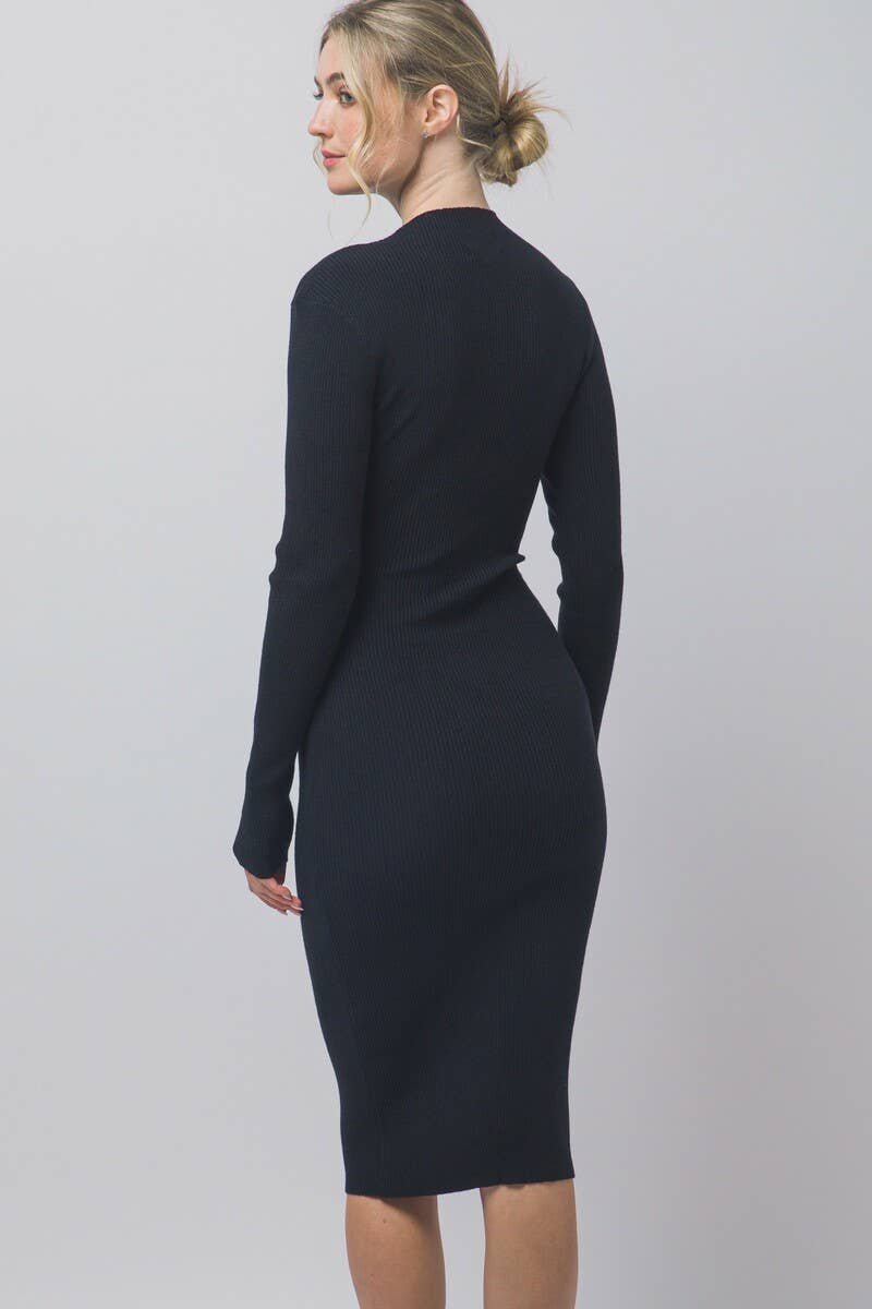 Black Side Tie knit Midi Dress