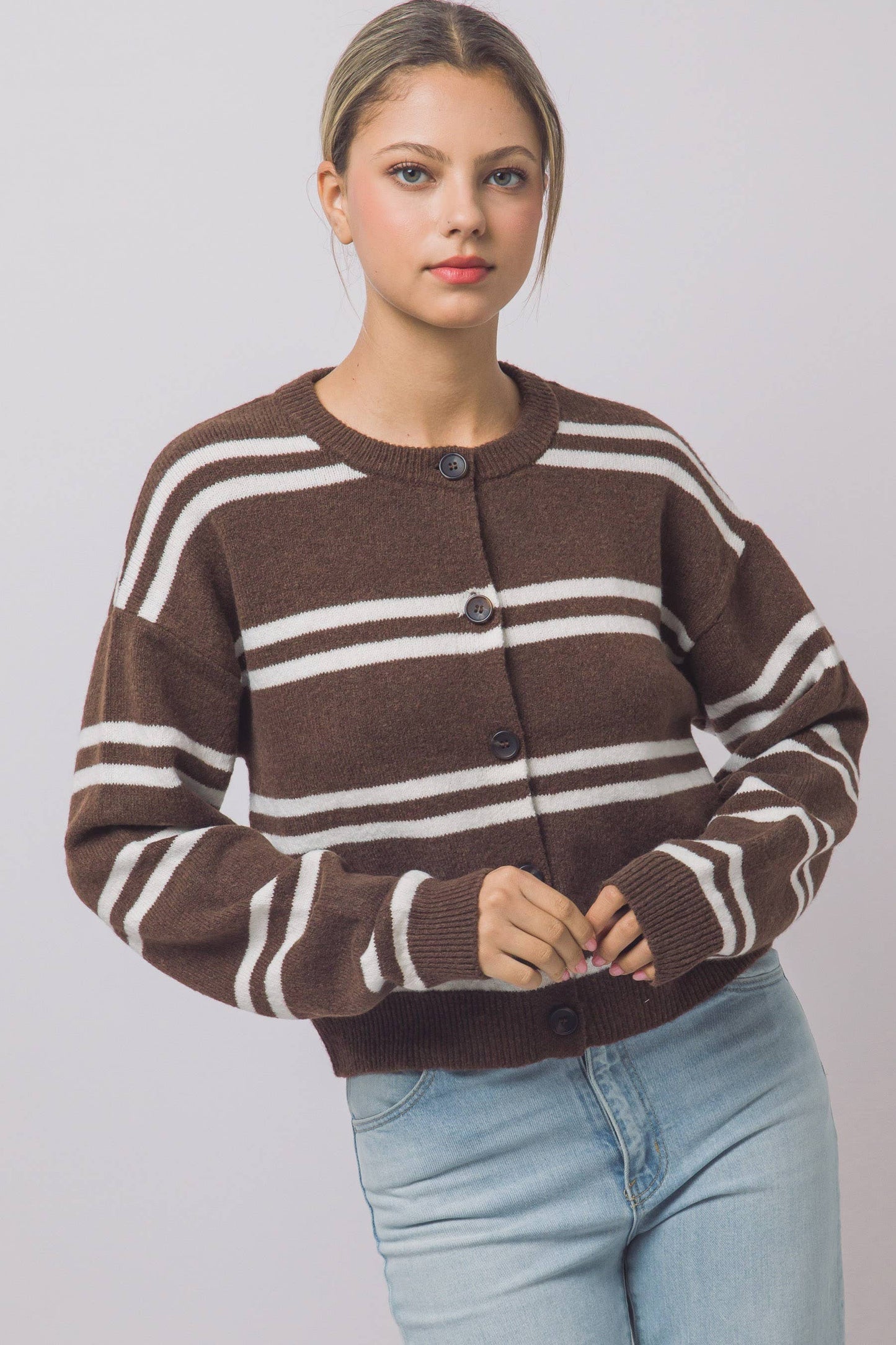 Mocha Striped Knit Cardigan