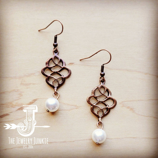 **Glass Pearl Scroll Drop Earrings 211k