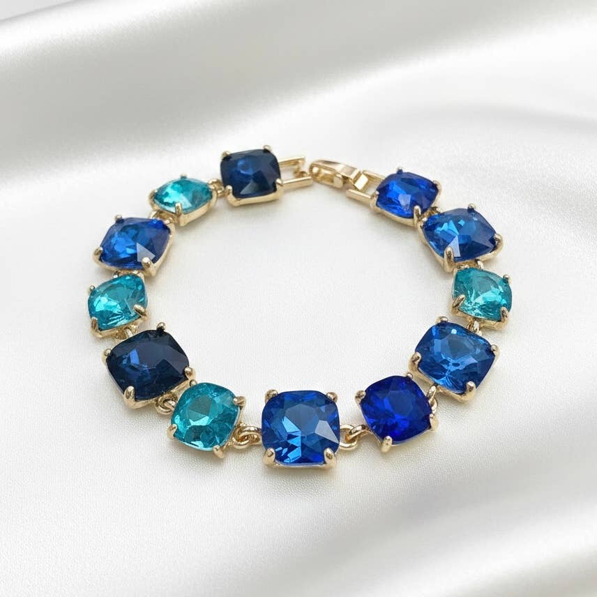 Cushion Cut Glass Crystal Linked Station Bracelet