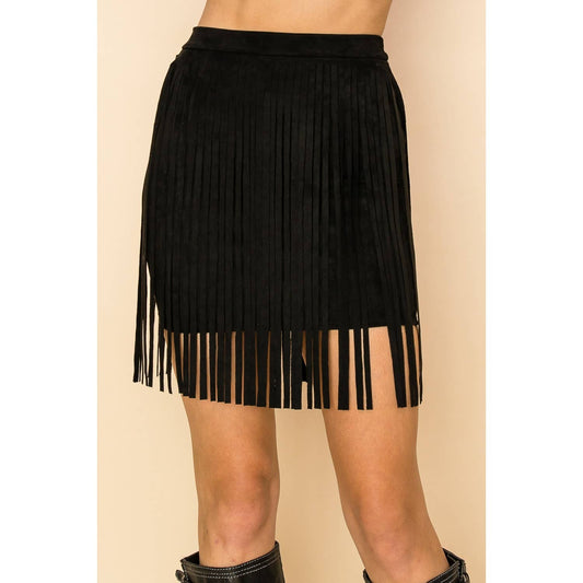 Suede Fringe Mini Skirt