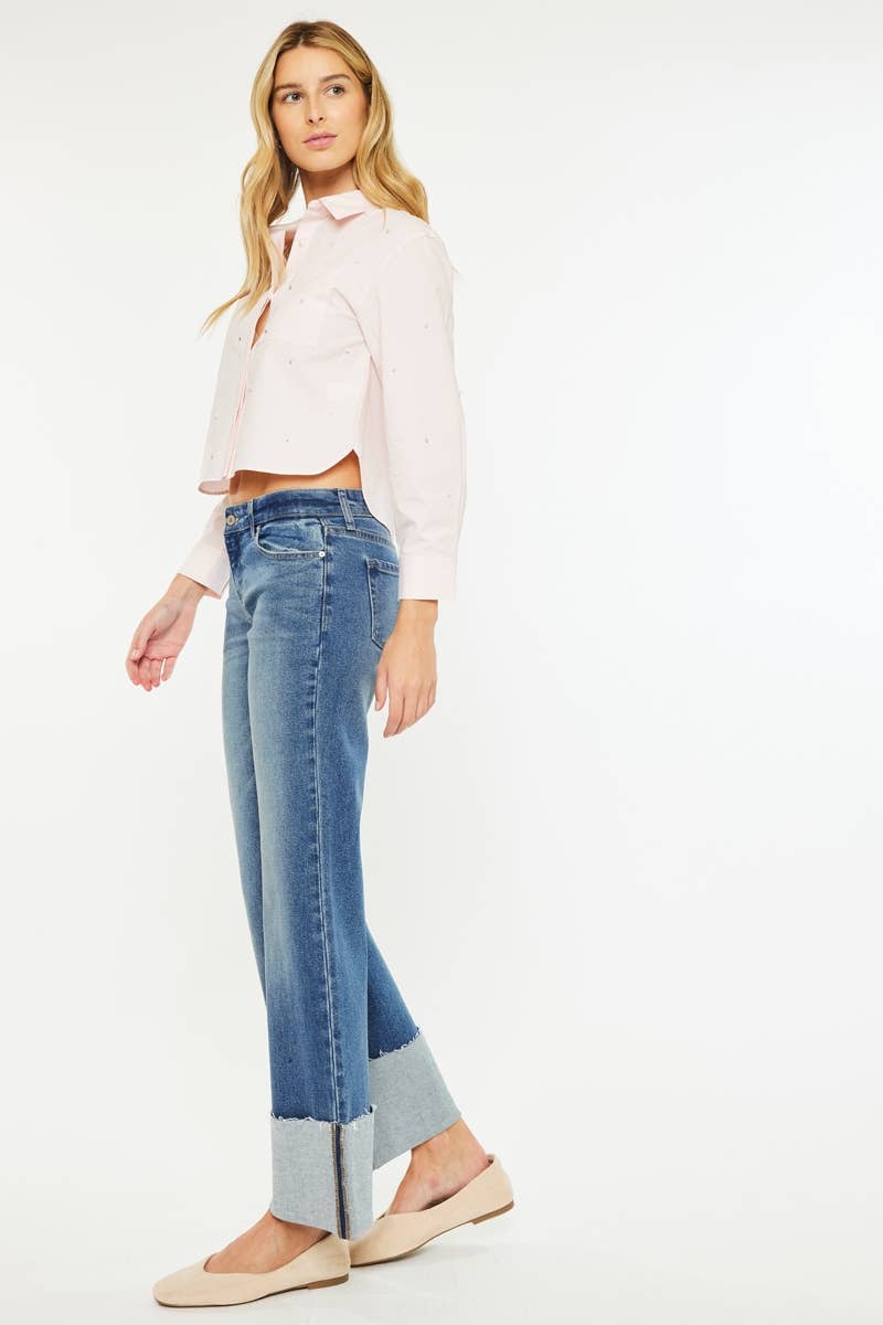 OPEN PACK MID RISE WIDE FLARE JEANS
