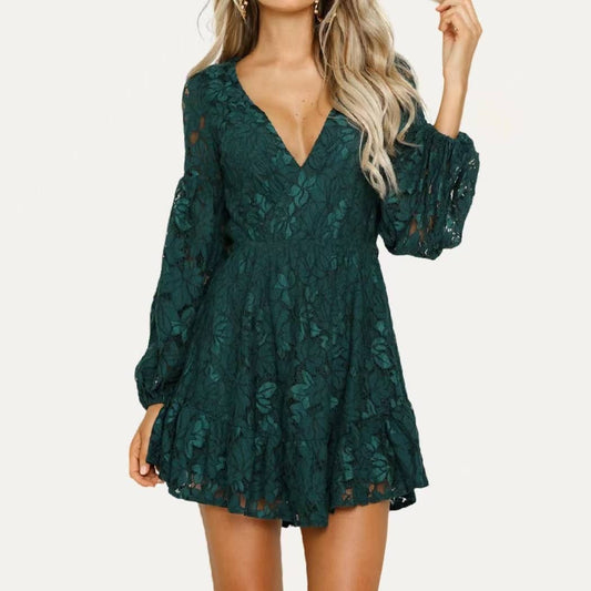 Lady Grace Green Long Sleeve Mini Dress