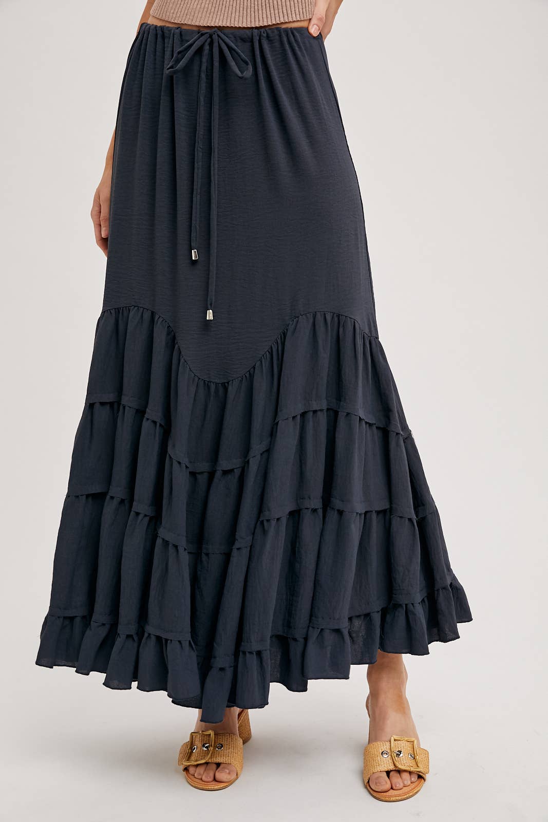 RUFFLED DRAWSTRING WASIT MAXI SKIRT